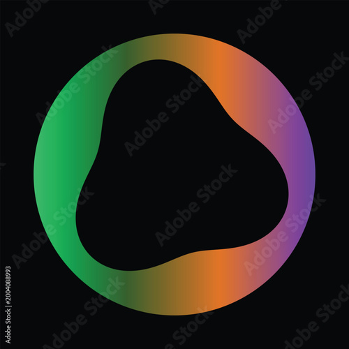 Asymmetrical liquid gradient abstract ring isolated on black background, organic flowing colorful frame vector