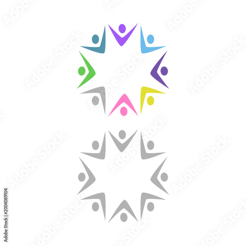 PEOPLE TEAM TEAMWORK IN CIRCLE SIGN SYMBOL LOGO VECTOR
