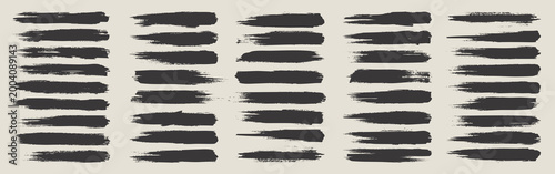 Long grunge brush strokes, lines, ink smudges, hand-drawn scribble shapes. Handmade sketchy marks acrylic stains, charcoal streaks. Paint textures, brush effect. Marker underline. Vector illustration