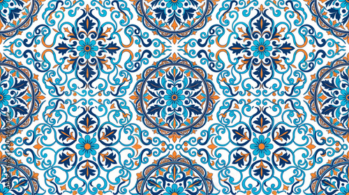 Fotografia Seamless traditional blue Islamic ceramic tile pattern with intricate floral and geometric motifs