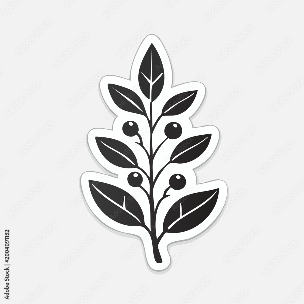 Obraz premium Stylized Black Branch with Leaves and Berries Icon