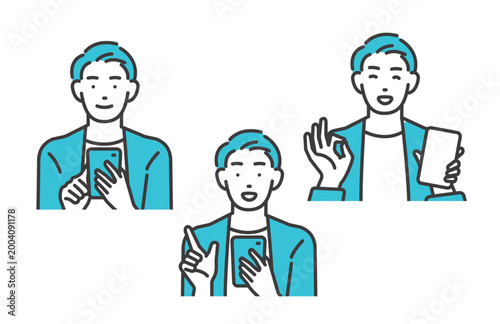 スマホを操作する若い男性のベクターイラスト素材