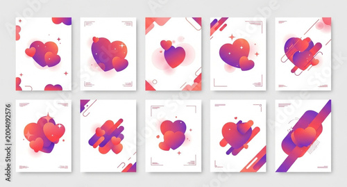 Untitled design - Romantic Valentine poster collection with gradient hearts trendy colorful love cover vector set isolated on white