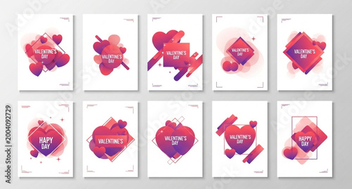Untitled design - Happy Valentines Day romantic cover templates with gradient heart symbols colorful vector poster set isolated on white