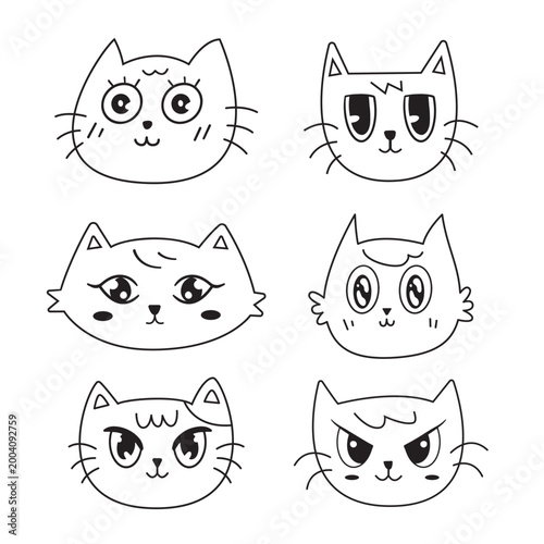 Cat face cartoon outline for character design, animal, pet and illustration