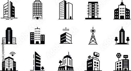 Urban Buildings Silhouette Icon Collection Set