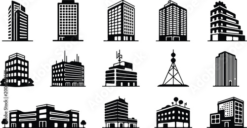 Urban Buildings Silhouette Icon Collection Set