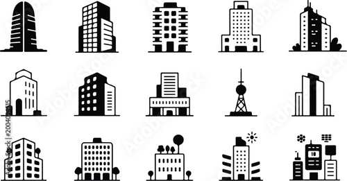 Urban Buildings Silhouette Icon Collection Set