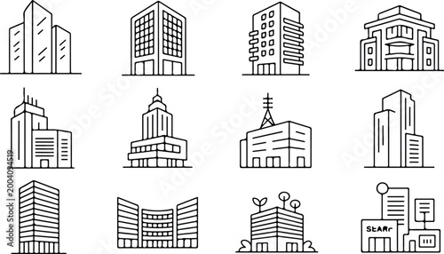 Urban Buildings Silhouette Icon Collection Set