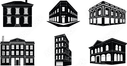 Urban Buildings Silhouette Icon Collection Set