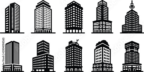 Urban Buildings Silhouette Icon Collection Set
