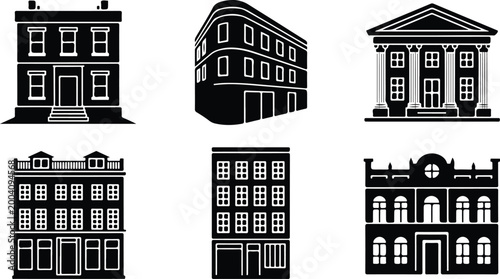 Urban Buildings Silhouette Icon Collection Set