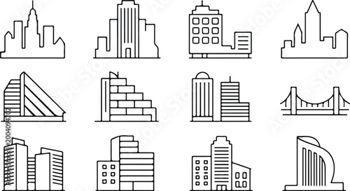 Urban Buildings Silhouette Icon Collection Set
