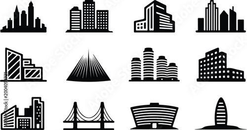 Urban Buildings Silhouette Icon Collection Set