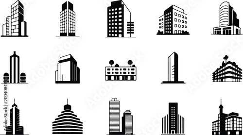 Urban Buildings Silhouette Icon Collection Set