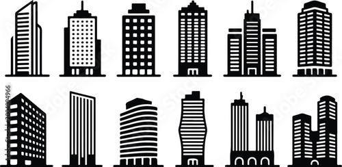 Urban Buildings Silhouette Icon Collection Set