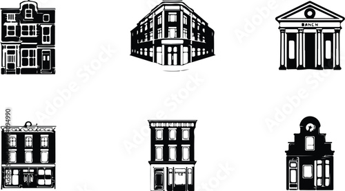 Urban Buildings Silhouette Icon Collection Set