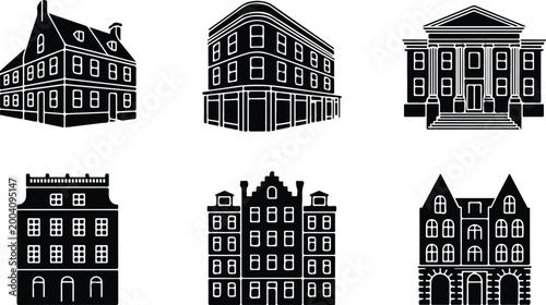Urban Buildings Silhouette Icon Collection Set