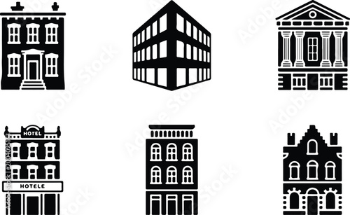 Urban Buildings Silhouette Icon Collection Set