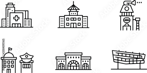Urban Buildings Silhouette Icon Collection Set