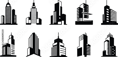 Urban Buildings Silhouette Icon Collection Set