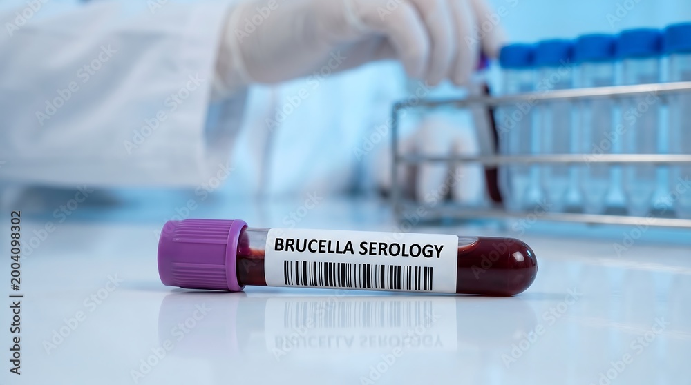Naklejka premium Brucella serology blood test tube, Medical laboratory blood sample for Brucella, Serological test for brucellosis infection