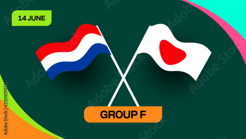 Netherlands vs Japan Football 2026 Match Announcement Graphic for Group Stage Tournament with Dynamic Modern Vector Design