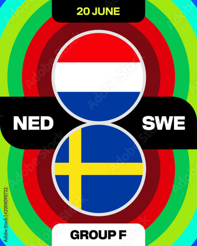 Netherlands vs Sweden Football 2026 Match Announcement for Group F, a vibrant tournament schedule presentation.