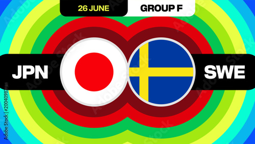 Japan vs Sweden Football 2026 Tournament Match Announcement Design, Group F Game Presentation Vector, Dynamic and Exciting Preview.