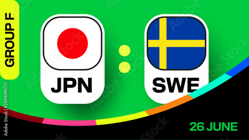 Japan vs Sweden Football 2026 Tournament Match Announcement Dynamic Presentation Graphic for Group F