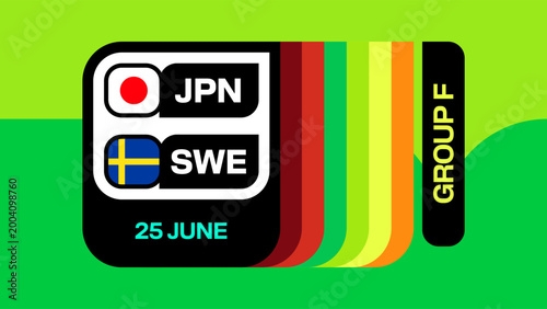 Japan vs Sweden Football 2026 Tournament Match Announcement for Group F with Dynamic Colorful Stripes