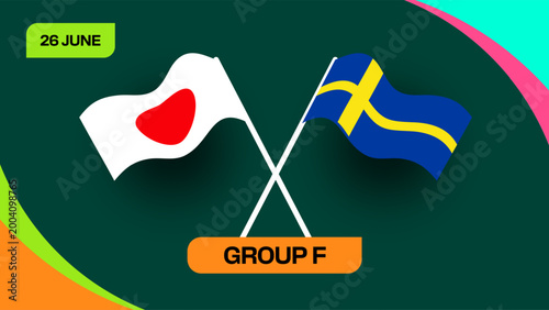 Japan vs Sweden Football Match Announcement for 2026 Tournament Group F on 26 June with Dynamic Flags.