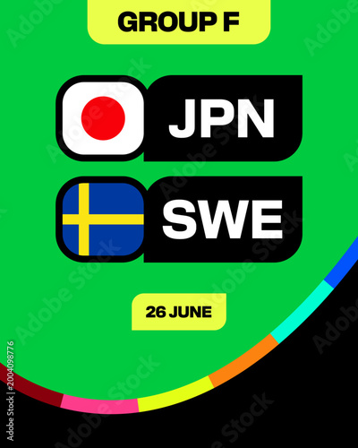 Japan vs Sweden Football 2026 Tournament Match Announcement showcasing Group F Competition Schedule with Dynamic Modern Sports Graphic.