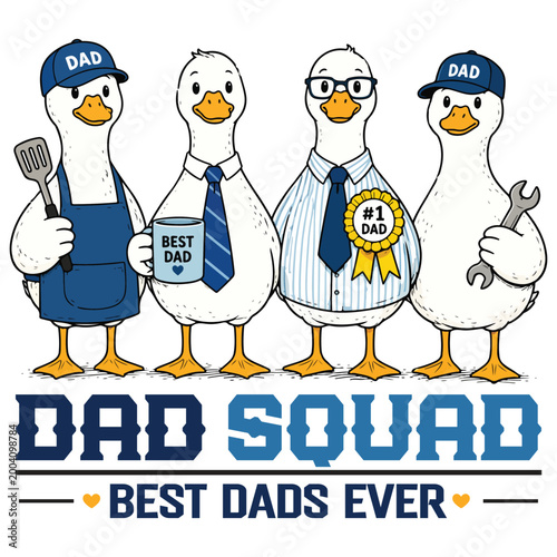 Dad Squad Duck Family Funny Fathers Day Cartoon T-Shirt Design