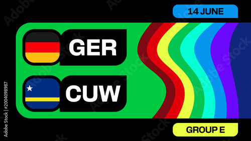 Germany vs Curacao Football 2026 Match Announcement for Tournament Group E, June 14, Dynamic Colorful Presentation