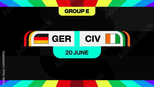 Germany vs Ivory Coast Football 2026 Tournament Match Announcement Design. Group E Game Presentation Template.