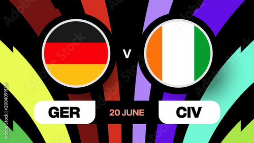 Germany vs Ivory Coast Football 2026 Match Announcement Graphic with Vibrant Background for Tournament Promotion.