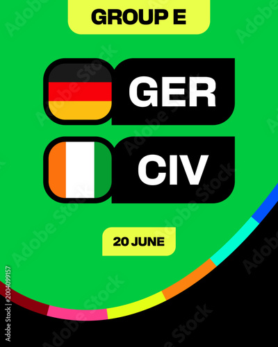 Germany vs Ivory Coast Match Announcement for Group E Football Tournament 2026 on 20 June, Dynamic Sports Presentation.