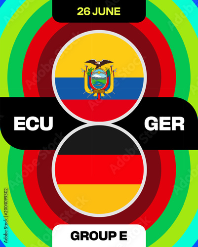 Ecuador vs Germany Football 2026 Match Announcement for Group E, Dynamic Sports Event Competition Graphic