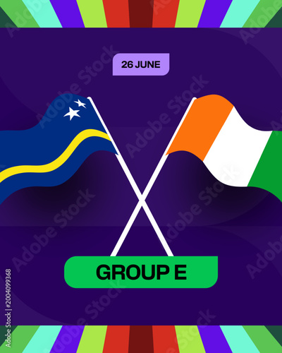 Curacao vs Ivory Coast Football Match Announcement Presentation for Group E Tournament Fixture 2026 Dynamic Design