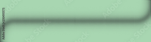 Squares grid halftone pattern bent curved line structure ultra wide 32:9 aspect ratio vector sage green simple abstract background. Half tone ultrawide format retro futuristic graphic abstraction