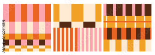 Tableau sur toile Set of cute retro geometric seamless patterns