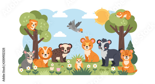 A charming illustration of a bear resting peacefully in a vibrant green meadow, evoking feelings of serenity and comfort. Ideal for nature-themed mark