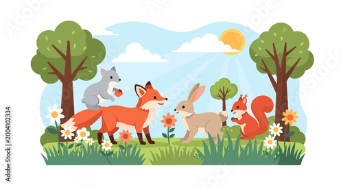 A cheerful illustration evokes feelings of renewal and growth. Perfect for marketing campaigns or adding a touch of nature to your website design.