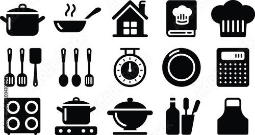 Collection of various kitchen cooking utensils and culinary tools for professional chefs and home cooks