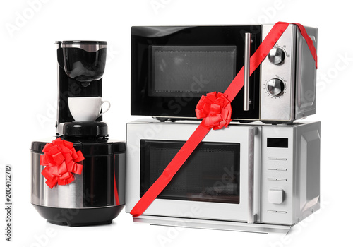 Modern microwave ovens, cof...