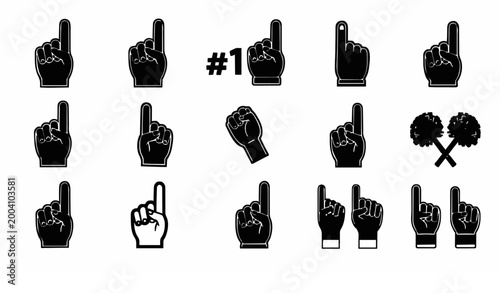Fotografie Modern foam finger icon collection with number one fan hand and sports cheering