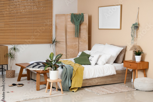Interior of bedroom with wo...