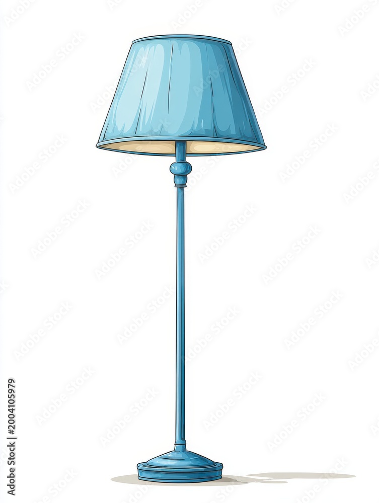 Obraz premium Classic Blue Floor Lamp with Tapered Shade and Pedestal Base in Soft Lighting