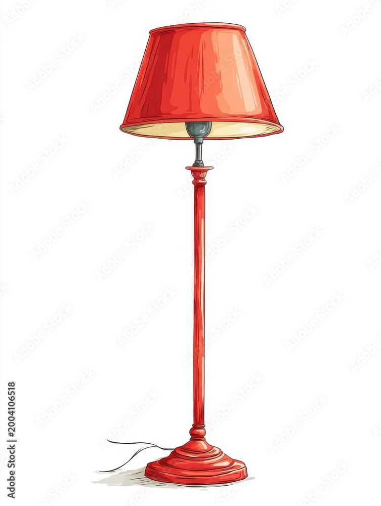 Obraz premium Classic Red Floor Lamp with Cone Shade and Ornate Base Interior Lighting Accent